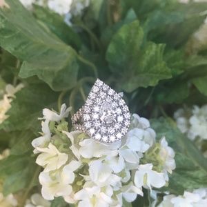 14K White Gold Pear Double Halo Diamond Ring